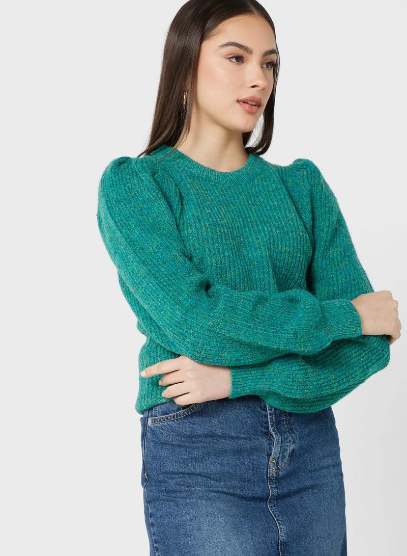 ELLA Puff Sleeve Melange Sweater