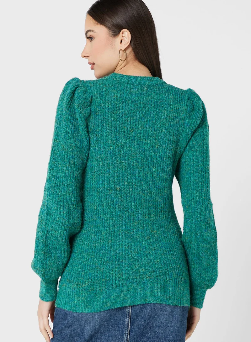 ELLA Puff Sleeve Melange Sweater