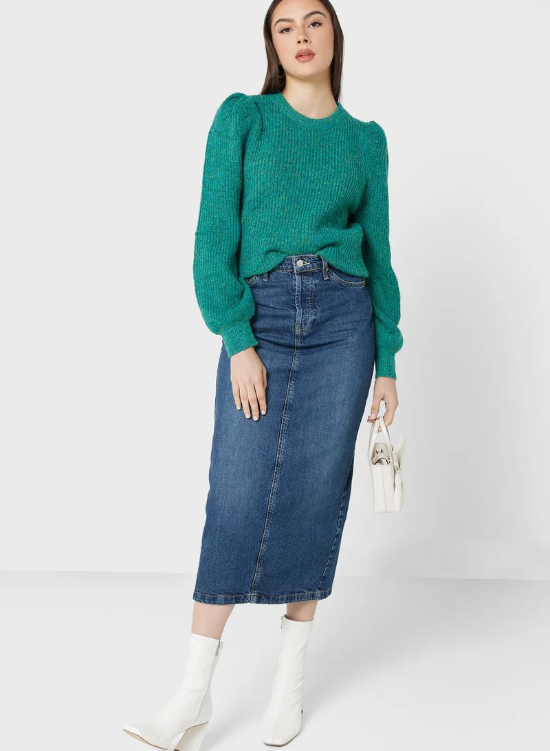 ELLA Puff Sleeve Melange Sweater
