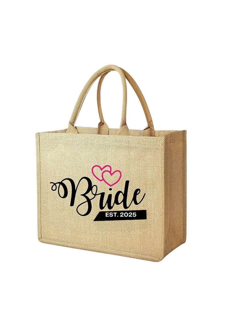 PRINTSHOP4ME Jute Tote Bag-Bride Est-Wedding Party Gift Bag For Bridesmaids And Guests-Wedding Party Favors - Image 1