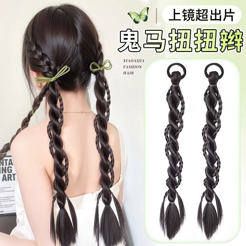 Korean-Style Ins Ghost Girl Double Twist Ponytail Twisted Boxing Braid Female Summer Natural Artificial Ponytail Braid - Image 2