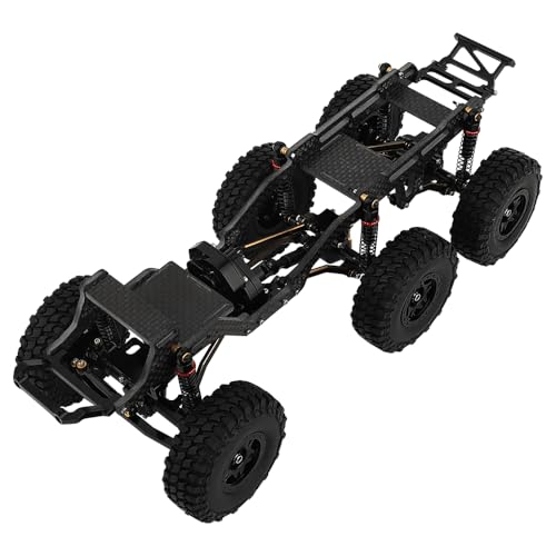 Pothyes Upgraded 6x6 88 Carbon Fiber Chassis Car Frame with Metal Axles Wheel Rims Low Center Gravity Chassis Refit Kit for RC Axial SCX24 6x6 Black - Image 1