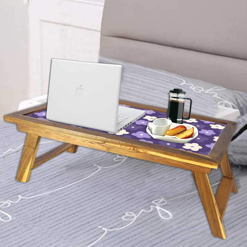 Nutcase Folding Laptop Table for Home Bed Lapdesk Breakfast Table Foldable Teak Wooden Study Desk Purple Flowers - Image 4