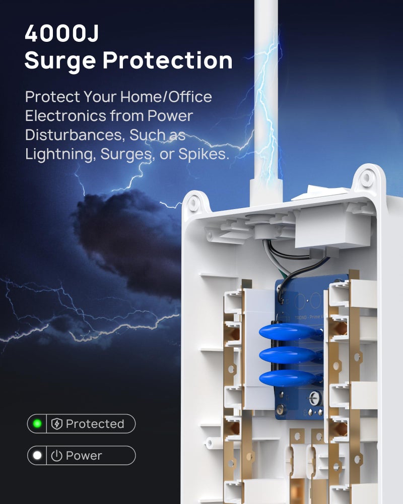 TROND Power Strip Surge Protector - White Extension Cord with USB Ports, 13 Widely-Spaced Outlets Expansion, 5ft, Flat Plug, Under Desk, Wall Mount, Heavy Duty, 4000 Joules, Office, Home, ETL Listed - Image 2