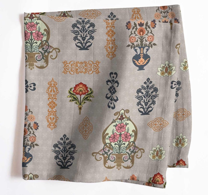 Vargottam Beige Cotton Muslin Napkins - Set of 12, 20x20 Inches, Elegant Vintage Floral Medallion Print, Perfect for Spring Celebrations, Tea Parties, and Daily Dining - Machine Washable - Image 5