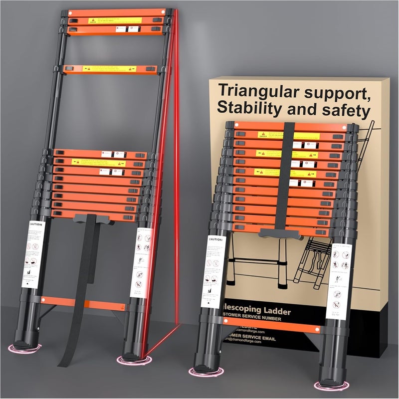 DIAMONDFORGE Telescopic Collapsible Telescoping Ladder Extension - 12.5 FT Tall Compact Aluminum Foldable Extendable Rv Telescope Ladders - Adjustable Retractable for House Roof Travel Trailers - 330lbs Capacity - Image 1
