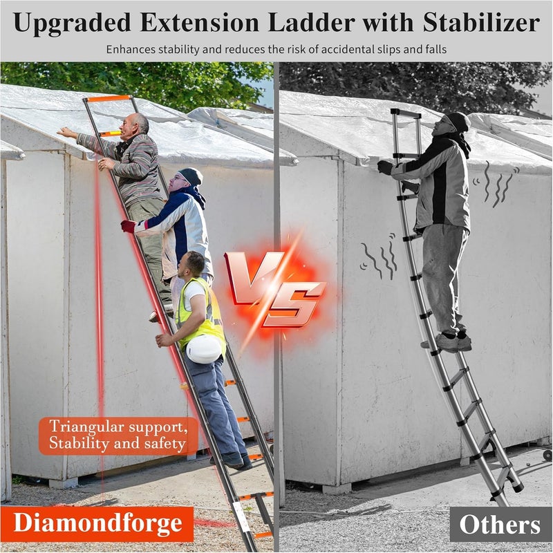 DIAMONDFORGE Telescopic Collapsible Telescoping Ladder Extension - 12.5 FT Tall Compact Aluminum Foldable Extendable Rv Telescope Ladders - Adjustable Retractable for House Roof Travel Trailers - 330lbs Capacity - Image 4