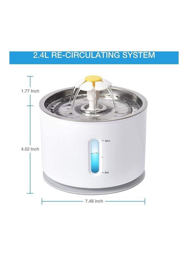 نافورة مياه للقطط بسعة 2.4 لتر أوتوماتيكية مع إضاءة LED باللون الأبيض/الفضي - Image 3