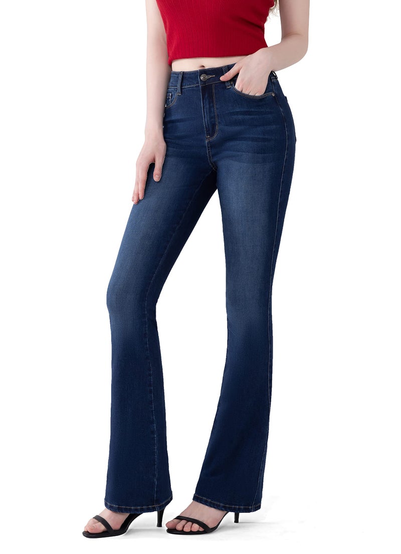 FLYING BANANA Women's Totally Shaping Curvy Stretchy Bootcut Flare Denin Jeans (Dark Blue, 12 Short) - Image 1