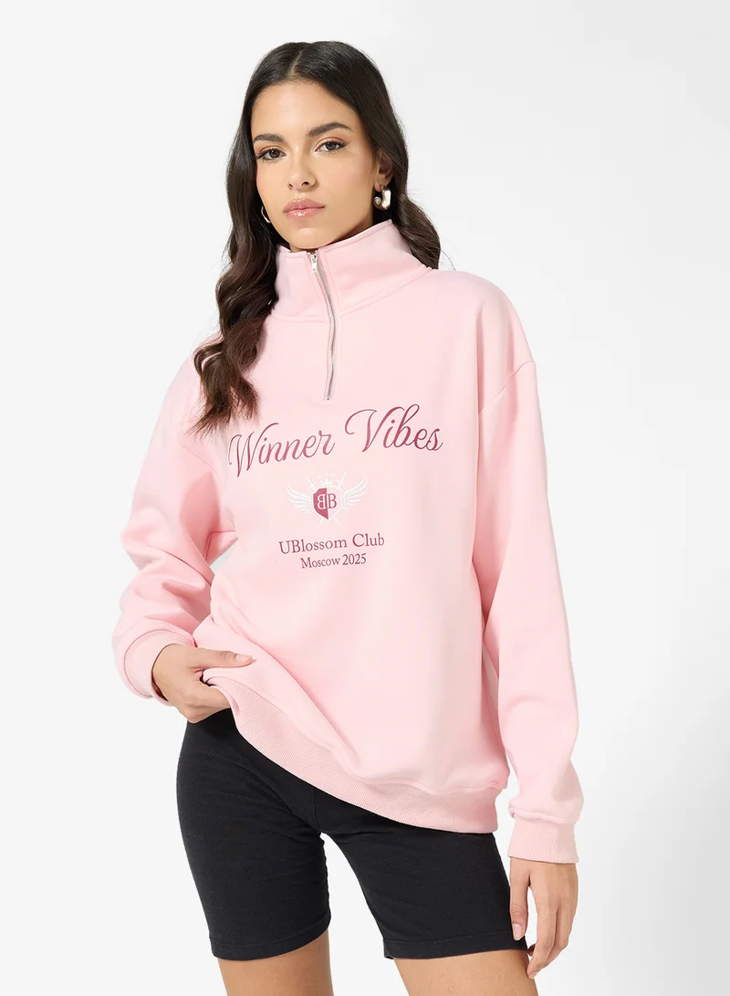 Ginger Oversize Zip Up Varsity Style Sweatshirt
