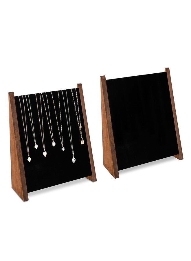 MOOCA 2 Pcs Set Wooden Necklace Display Stand, Jewelry Holder, Jewelry Display for Up to 10 Necklaces, Black Suede with Adjustable-Length Hooks, Walnut Color, 11.4" W x 4.3" D x 9.6" H - Image 1