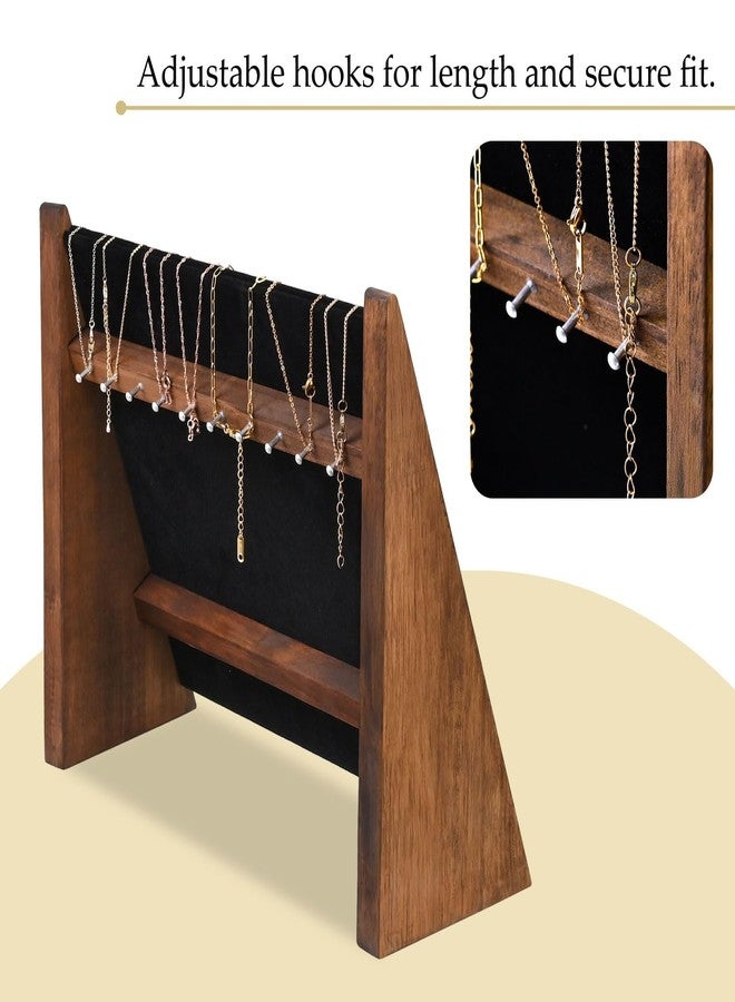 MOOCA 2 Pcs Set Wooden Necklace Display Stand, Jewelry Holder, Jewelry Display for Up to 10 Necklaces, Black Suede with Adjustable-Length Hooks, Walnut Color, 11.4" W x 4.3" D x 9.6" H - Image 4