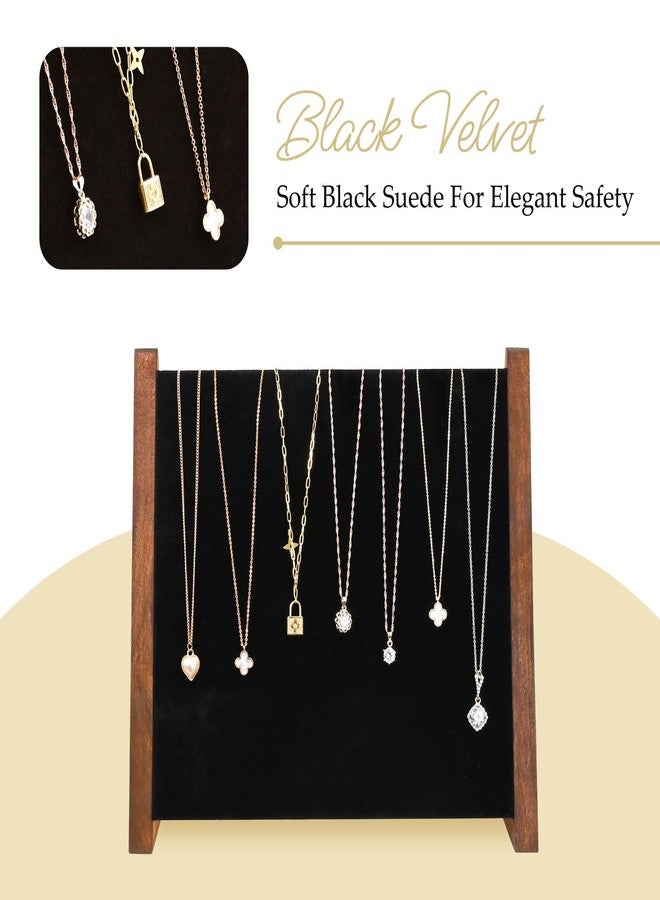 MOOCA 2 Pcs Set Wooden Necklace Display Stand, Jewelry Holder, Jewelry Display for Up to 10 Necklaces, Black Suede with Adjustable-Length Hooks, Walnut Color, 11.4" W x 4.3" D x 9.6" H - Image 3