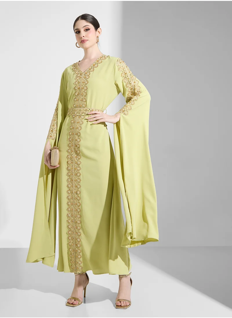 Khizana Embellished Dress With Exeggerated Sleeves
