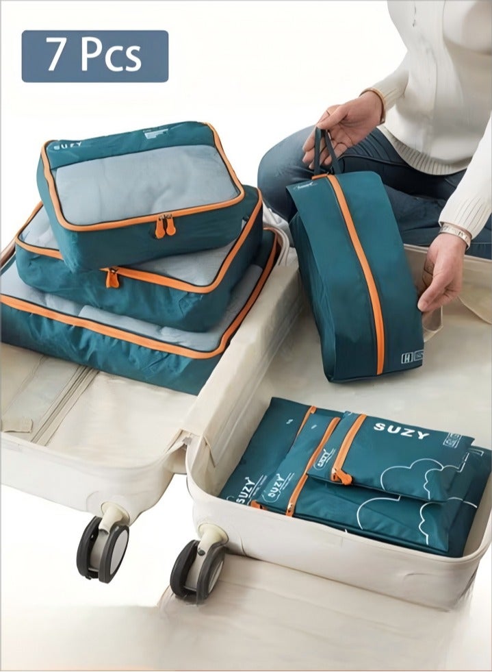DUNISO 7 Pieces Set Travel Organizer Storage Bags Suitcase Portable Luggage Organizer Clothes Shoe Tidy Pouch Packing Set Storage Cases  - Image 1