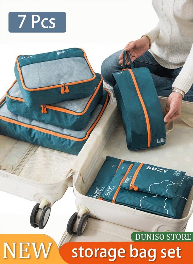 DUNISO SKEIDO 7 Pieces Set Travel Organizer Storage Bags Suitcase Portable Luggage Organizer Clothes Shoe Tidy Pouch Packing Set Storage Cases  - Image 1