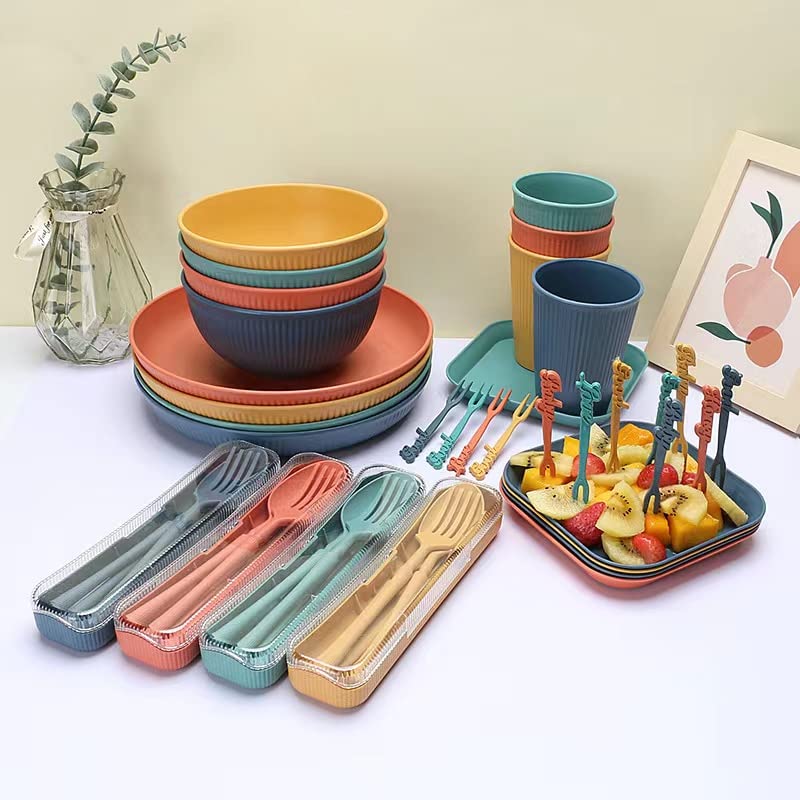 Aleiodvn Wheat Straw Dinnerware Sets (48Pcs) Reusable Dishware Sets with Plates  Cups  Knives  Forks and Spoons Lightweight Camping Dishes Dishwasher Microwave Safe for Camping Kitchen Picnic College Dorm - Image 3