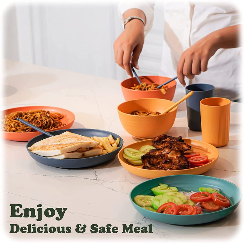 Aleiodvn Wheat Straw Dinnerware Sets (48Pcs) Reusable Dishware Sets with Plates  Cups  Knives  Forks and Spoons Lightweight Camping Dishes Dishwasher Microwave Safe for Camping Kitchen Picnic College Dorm - Image 4