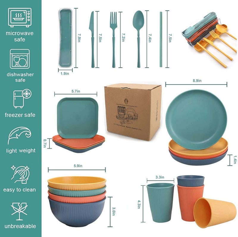 Aleiodvn Wheat Straw Dinnerware Sets (48Pcs) Reusable Dishware Sets with Plates  Cups  Knives  Forks and Spoons Lightweight Camping Dishes Dishwasher Microwave Safe for Camping Kitchen Picnic College Dorm - Image 2