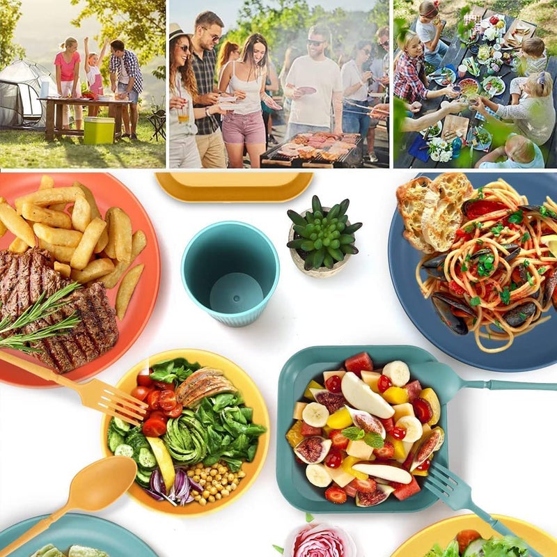 Aleiodvn Wheat Straw Dinnerware Sets (48Pcs) Reusable Dishware Sets with Plates  Cups  Knives  Forks and Spoons Lightweight Camping Dishes Dishwasher Microwave Safe for Camping Kitchen Picnic College Dorm - Image 5