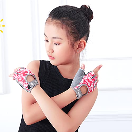 Clobeau Biking Gloves Kids Boys Girls Cycling Exercise Half Finger Fingerless Gloves Child Motor Bike Riding Anti-Slip Weight Lifting Bikes Workout Climbing Bicycle Glove Gym Skate Glove - Image 4
