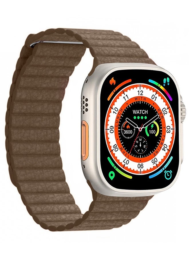 CATANES 49mm 46mm 45mm 44mm Leather Loop Band for Apple Watch Magnetic Watch Strap Wristband - Brown - Image 5