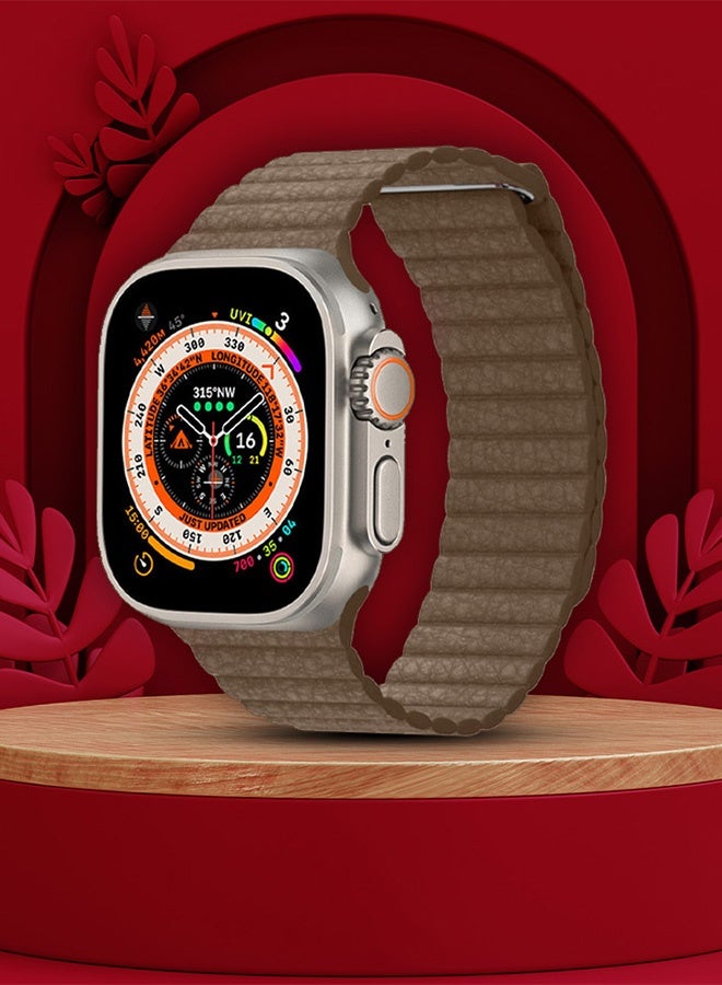 CATANES 49mm 46mm 45mm 44mm Leather Loop Band for Apple Watch Magnetic Watch Strap Wristband - Brown - Image 3