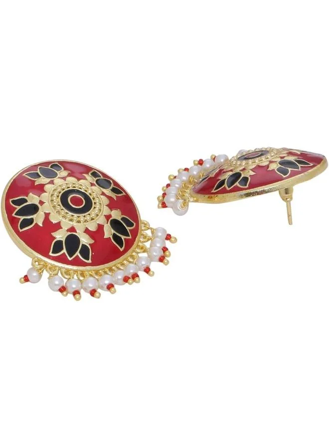 VOYLLA Voylla Tahira Glorious Red Studs with Mini Beads, Onesize, Brass, No Gemstone