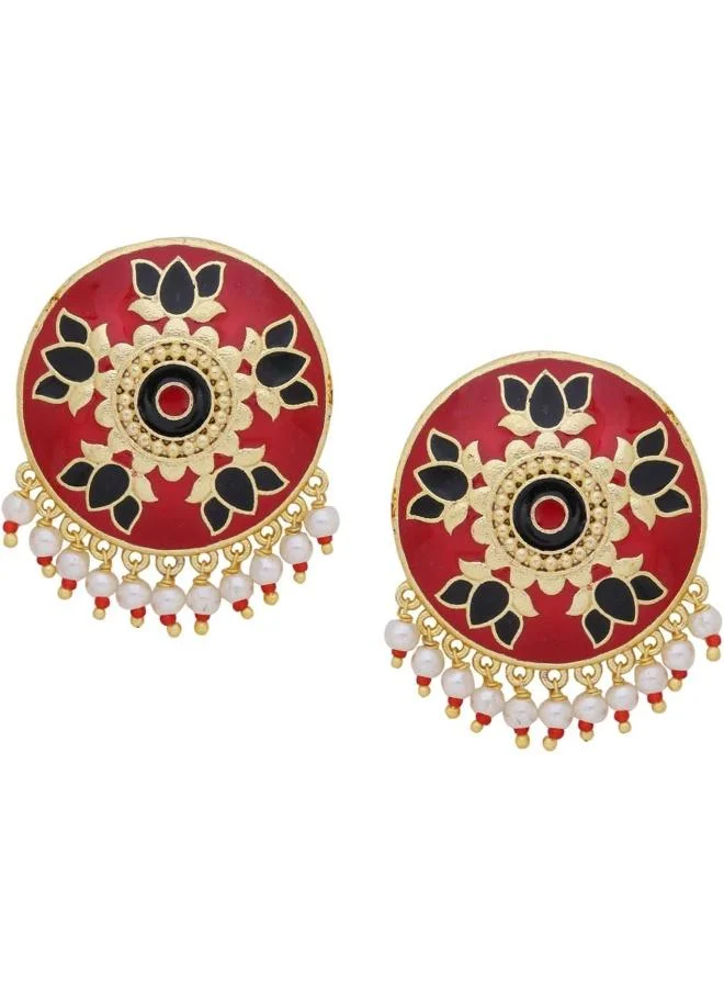 VOYLLA Voylla Tahira Glorious Red Studs with Mini Beads, Onesize, Brass, No Gemstone