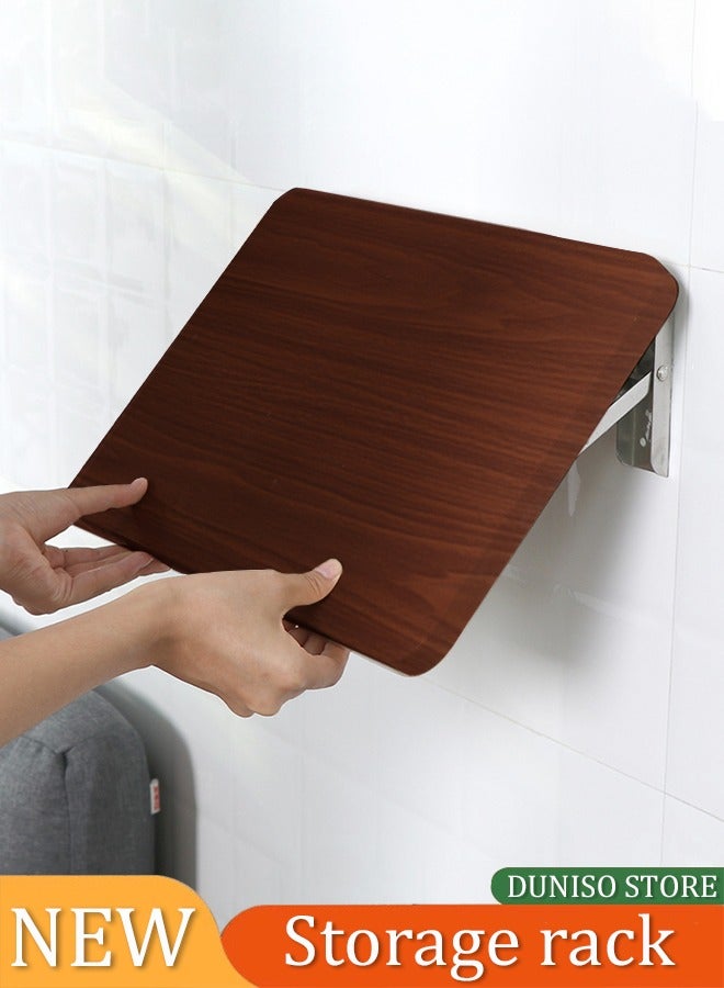 DUNISO Wall mounted floating shelves, foldable wooden storage rack, display rack with bracket, no drilling required, suitable for bedrooms, living rooms, bathrooms, kitchens, offices，30*21cm - Image 1