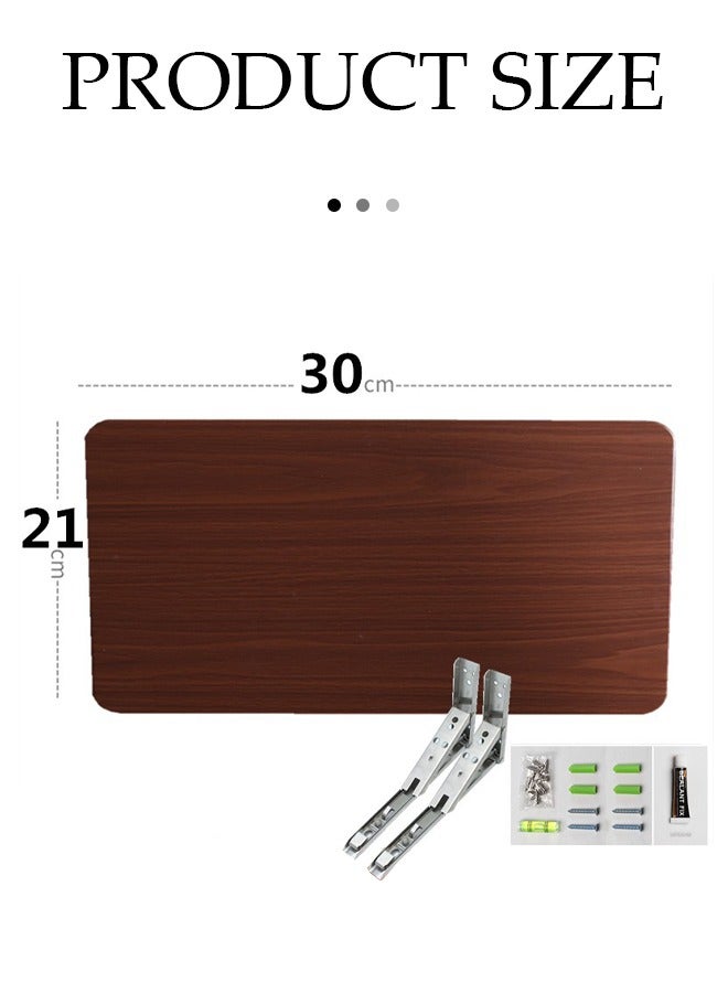 DUNISO Wall mounted floating shelves, foldable wooden storage rack, display rack with bracket, no drilling required, suitable for bedrooms, living rooms, bathrooms, kitchens, offices，30*21cm - Image 2