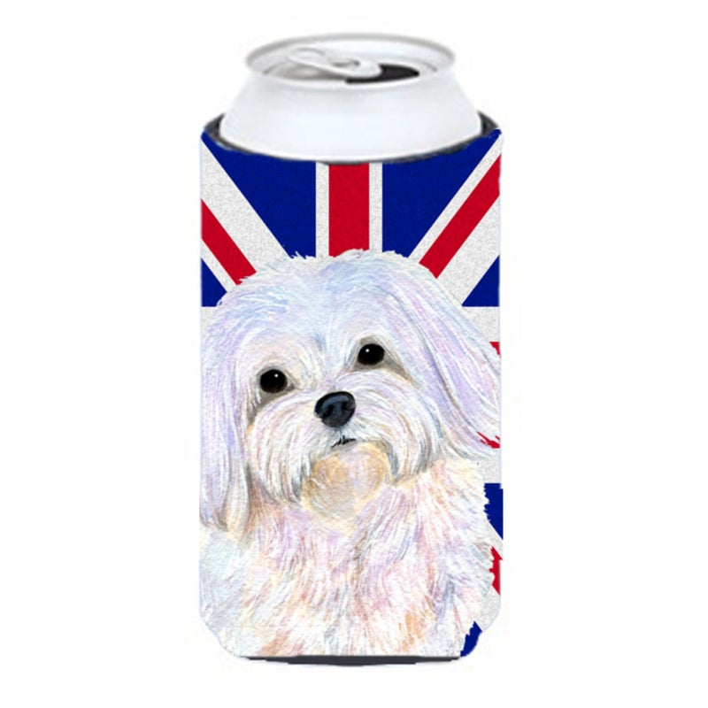 Maltese with English Union Jack British Flag Tall Boy Beverage Insulator Hugger SS4924TBC