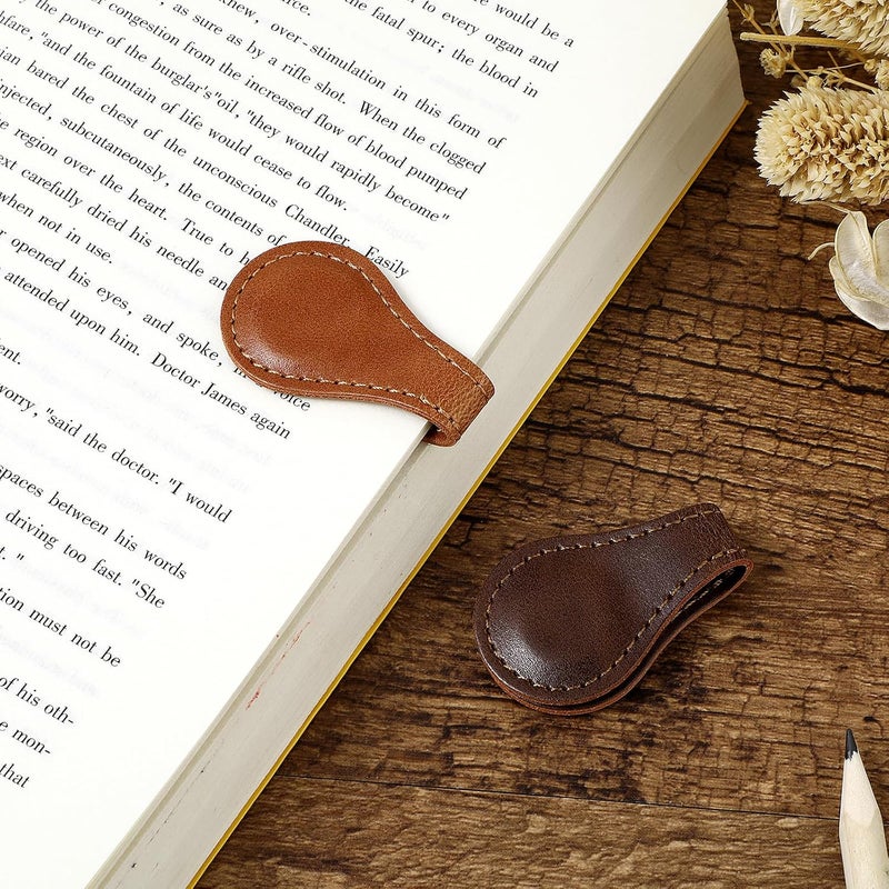 Dimeho 2 Pcs Leather Magnet Bookmark Retro Book Page Holder Vintage Page Marker Clip Handmade Cute Reading Accessories for Women Bookworm Book Lovers Reader Gift - Image 4