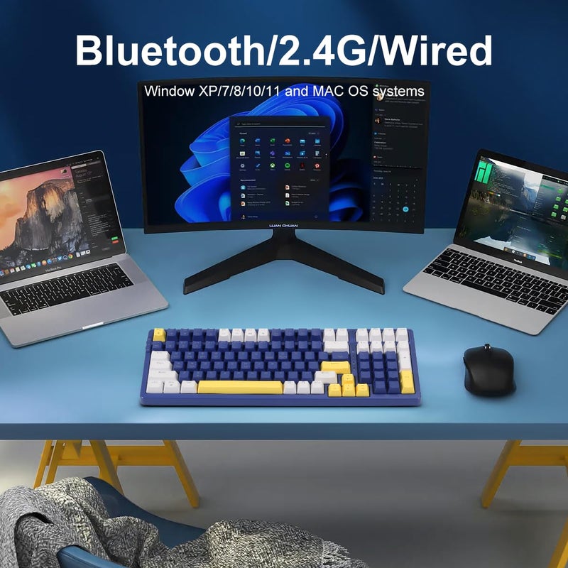 Merdia Wireless Mechanical Keyboard, Triple Mode 2.4G/USB-C/BT Gaming Keyboards 100 Keys Ice-Blue Backlit, Brown Switch Keyboard | Rechargeable Mechanical Gaming Keyboards | Blue/White/Yellow - Image 3
