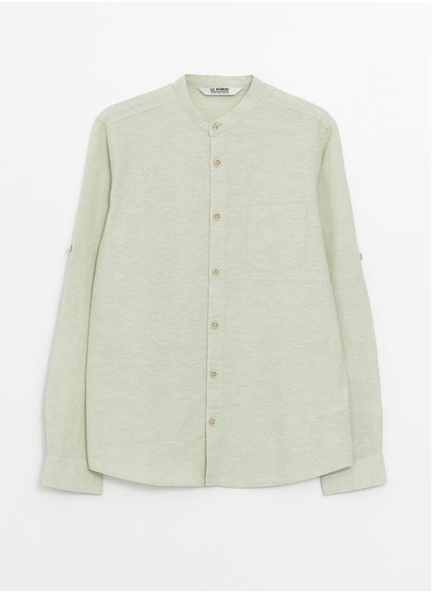 Grandad Collar Linen Blend Boy Shirt