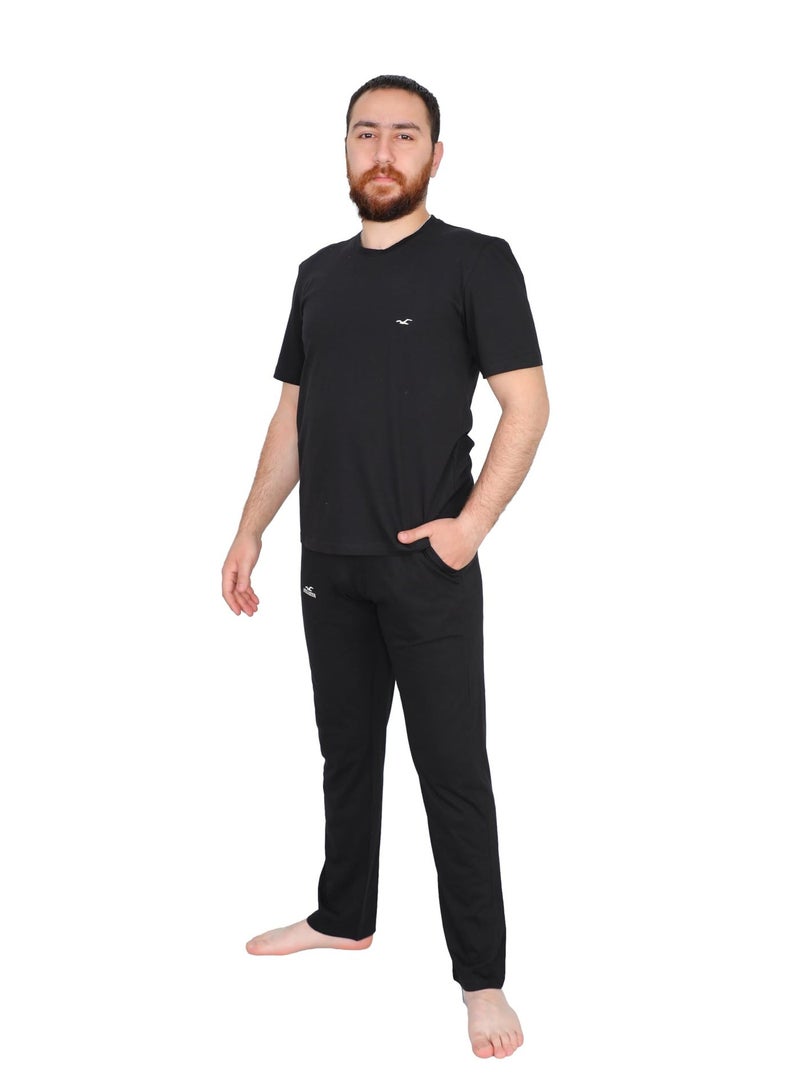 Mens Pajama Set 2 Pieces - Cotton Pajama Set Summer Milton T-Shirt and Soft and Comfortable Woven Pants