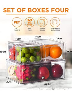 FAIZO Refrigerator Organizers, Clear Acrylic Storage Container with Lid, Leak-Proof Durable Food Container, Lunch Box, Fruit, and Salad – Kitchen, Fridge, Pantry (Set 4)  - Image 2