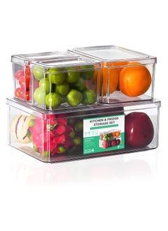 FAIZO Refrigerator Organizers, Clear Acrylic Storage Container with Lid, Leak-Proof Durable Food Container, Lunch Box, Fruit, and Salad – Kitchen, Fridge, Pantry (Set 4)  - Image 1