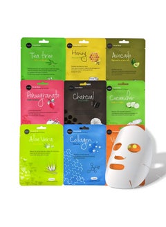 Celavi Cosmetics Celavi Essence Facial Face Mask Paper Sheet Korea Skin Care Moisturizing 9 Pack (Mix of 9)  - Image 1