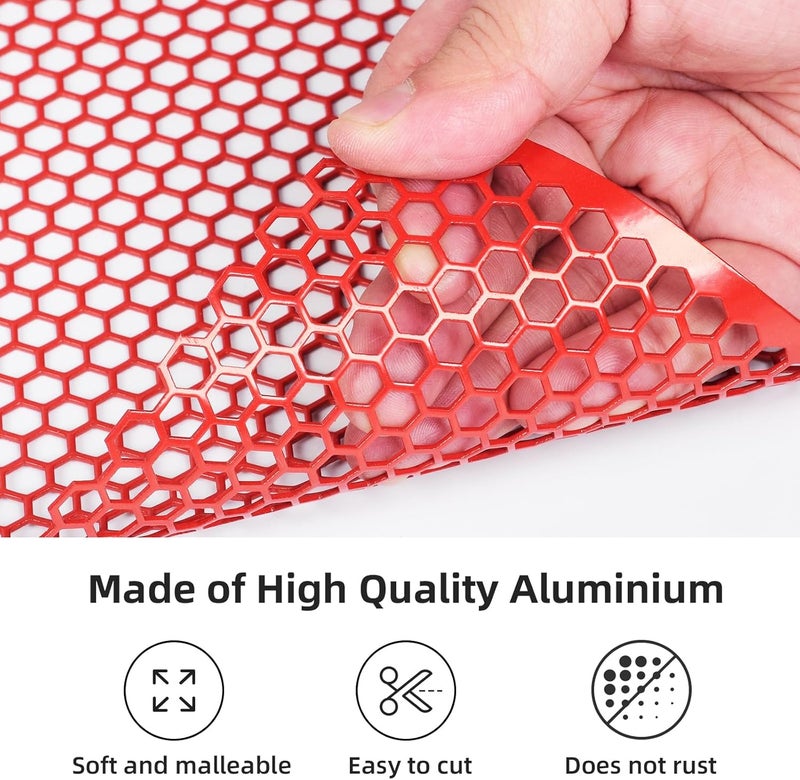 AggAuto Universal 40"x13" Car Grill Mesh - Aluminum Alloy Automotive Grille Insert Bumper Honeycomb Hole 6mm Spacing 1mm, One of the Most Multifunctional Shape Grids 100x33cm Red - Image 4