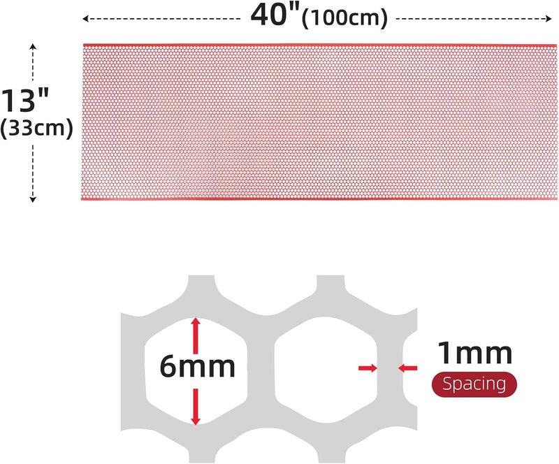 AggAuto Universal 40"x13" Car Grill Mesh - Aluminum Alloy Automotive Grille Insert Bumper Honeycomb Hole 6mm Spacing 1mm, One of the Most Multifunctional Shape Grids 100x33cm Red - Image 2