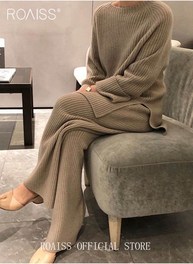 Women's Oversized Loose Suit Knitted Sweater Outfits 2 Piece Casual Set Solid Color Long Sleeve Wide Leg Pants - pzsku/Z4ECF38F5772971A19ED2Z/45/_/1693621408/b9bf5c42-4e67-4340-b589-e6dd37a60609