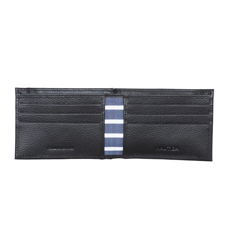 NAUTICA محفظة ناوتيكا للرجال بتصميم ثنائي الطي بألوان زاهية | حماية من RFID | نافذة للهوية | 6 فتحات بطاقات | 2 جيوب انزلاقية | تصميم محفظة نقود | جلد ناعم | تنظيم | متين | أنيق - أسود/رمادي - Image 3