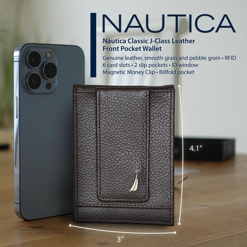 NAUTICA محفظة ناوتيكا للرجال بتصميم ثنائي الطي بألوان زاهية | حماية من RFID | نافذة للهوية | 6 فتحات بطاقات | 2 جيوب انزلاقية | تصميم محفظة نقود | جلد ناعم | تنظيم | متين | أنيق - أسود/رمادي - Image 4