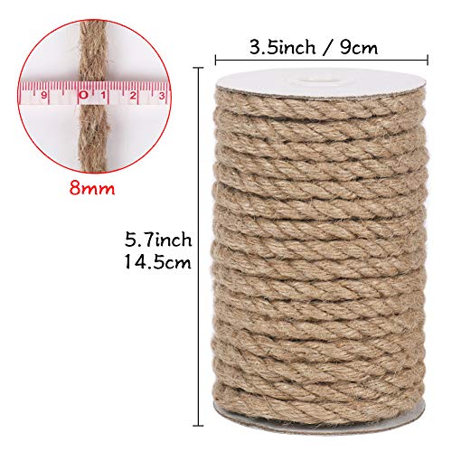 Vivifying Jute Rope, 50 Feet 8mm Natural Heavy Duty Twine for Crafts, Cat Scratch Post, Bundling and Hanging - Image 2