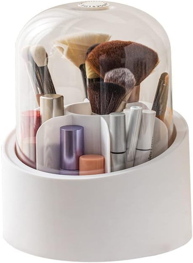 QUEBERS 360° Rotating Makeup Brush Holders Organizer Transparent Makeup Brush Box With Lid Dust Proof Vanity Desktop Bathroom Counter Cosmetic Accessories - Image 1