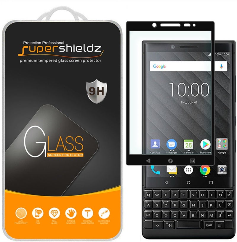 Supershieldz (2 Pack) Designed for BlackBerry Key2 Tempered Glass Screen Protector, (Full Screen Coverage) Anti Scratch, Bubble Free (Black) - Image 1