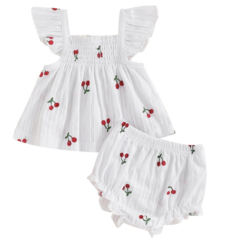 Mubineo Baby Girl Summer Clothes Cute Ruffle Tops Dress Shorts Outfits Set Infant Toddler Shrit Bloomers Princess Outfit (White, 6-12 Months) - Image 1