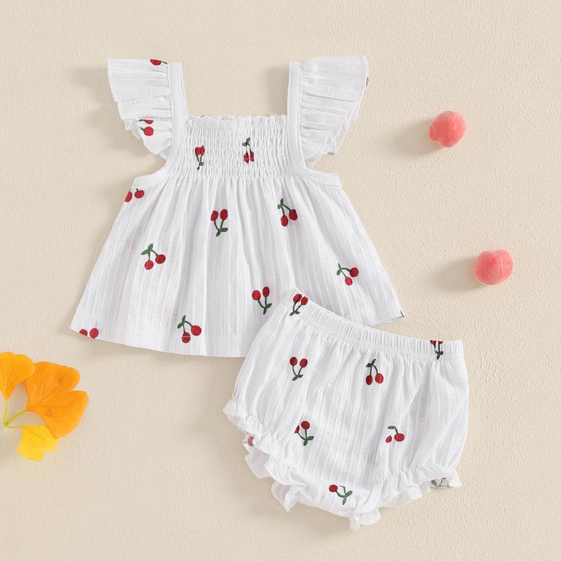Mubineo Baby Girl Summer Clothes Cute Ruffle Tops Dress Shorts Outfits Set Infant Toddler Shrit Bloomers Princess Outfit (White, 6-12 Months) - Image 3
