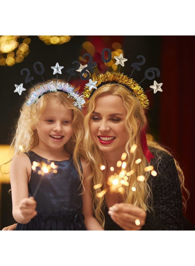 YKW 2026 Happy New Year Headbands Tiara for Women - 4 Pack Glitter & Gold Party Crown - Adjustable Adult Girl Celebration Accessories - Photo Prop NYE Party Supplies (Silver & Gold) - Image 5